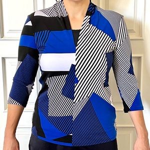 Premise V-Neck High Collared Striped Shirt Sz Med